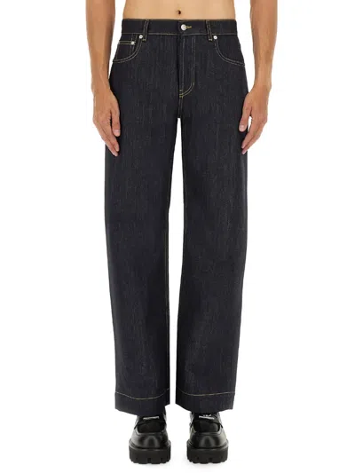 Alexander Mcqueen Cotton Denim Wide Leg Jeans In Black