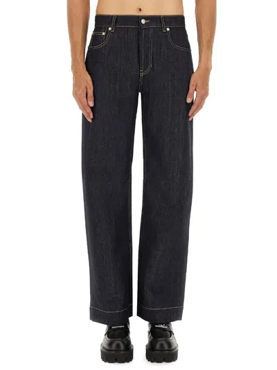Alexander Mcqueen Cotton Denim Wide Leg Jeans In Black