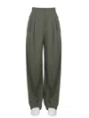Alexander Mcqueen High Waist Wide Leg Trousers With Belt Loops In Green