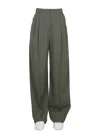 Alexander Mcqueen High Waist Wide Leg Trousers With Belt Loops In Green