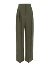 Alexander Mcqueen High Waist Wide Leg Trousers With Belt Loops In Verde Oscuro