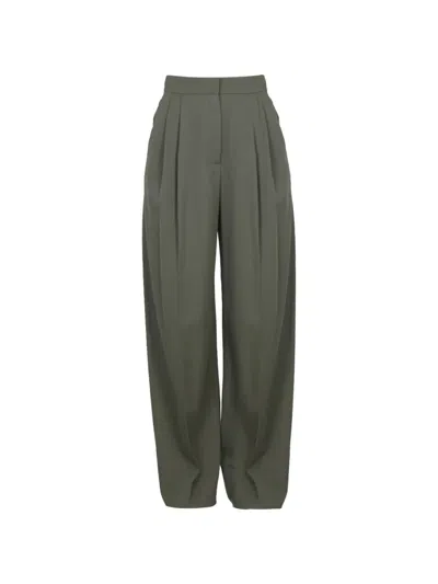 Alexander Mcqueen High Waist Wide Leg Trousers With Belt Loops In Green