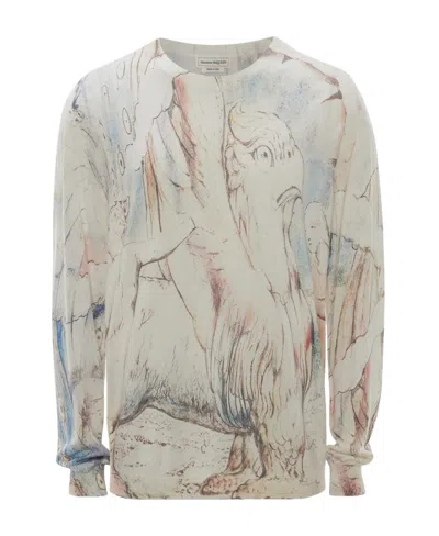 Alexander Mcqueen William Blake Dante-print Crew-neck Jumper In Nude