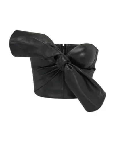 ALEXANDER MCQUEEN KNOTTED-BOW LEATHER CORSET TOP