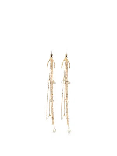 Alexander Mcqueen Wishbone Crystal-embellished Drop Earrings In Gold