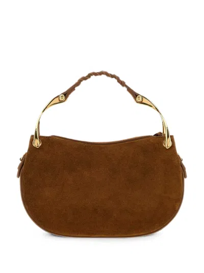 Alexander Mcqueen Mcqueen Wishbone Suede And Leather Mini Shoulder Bag In Brown