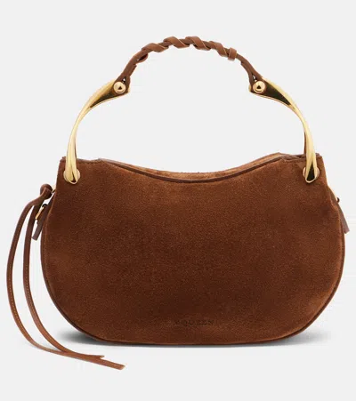 Alexander Mcqueen Wishbone Mini Suede Top-handle Bag In Brown