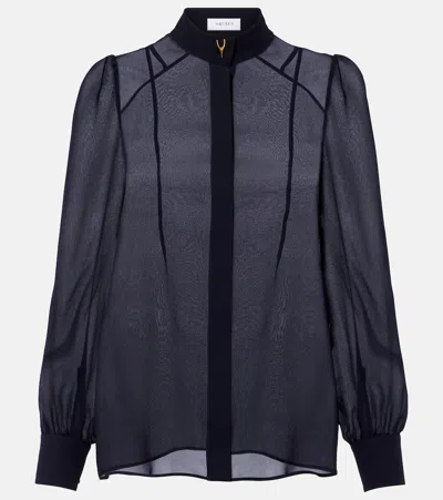 Alexander Mcqueen Wishbone Silk Crêpe De Chine Shirt In Blue