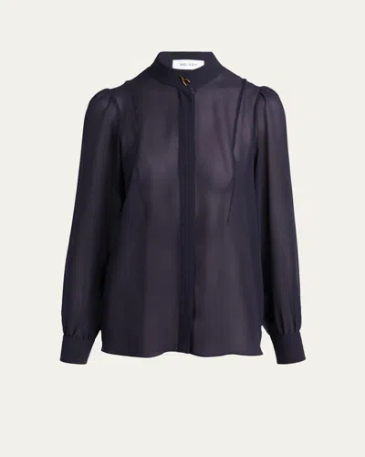 Alexander Mcqueen Wishbone-button Silk Chiffon Button-down Blouse In Blue
