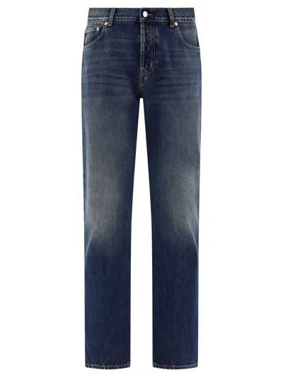 Alexander Mcqueen Straight Leg Jeans With Faux Pocket On The Back. In Blue