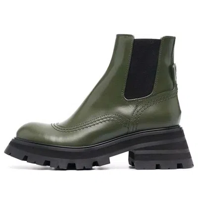 Alexander Mcqueen (wmns)  Leather Chelsea Ankle Boots 'olive Black' In Multi