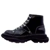 Alexander Mcqueen Contrast Stitching Chunky Outsole Patent Leather Combat Boots In Black