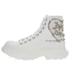 Alexander Mcqueen Crystal Embellished Tread Boots Woman Ankle Boots White Size 8 Cotton In White