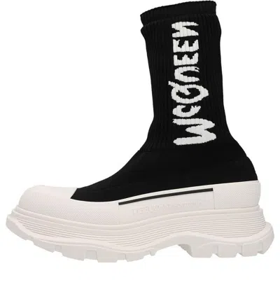 Alexander Mcqueen (wmns)  Tread Slick Knitted Boots 'black White'