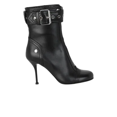 Pre-owned Alexander Mcqueen Wmns Buckle Detailed Ankle Boot 'black Silver' | Women's Size 40
