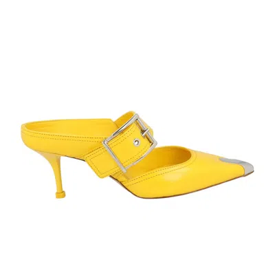 Pre-owned Alexander Mcqueen Wmns Buckle Leather Mule 'pop Yellow Silver' | Women's Size 36