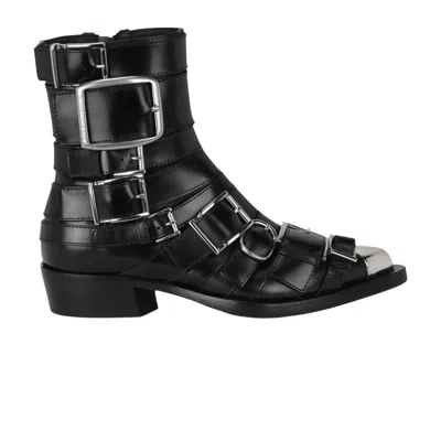 Pre-owned Alexander Mcqueen Wmns Strappy Punk Ankle Boot 'black Silver' | Women's Size 39