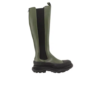 Pre-owned Alexander Mcqueen Wmns Tread Slick Knee High Boot 'khaki Black' | Green | Women's Size 38