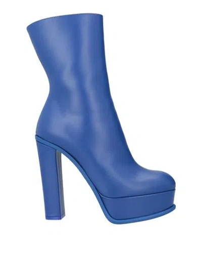 Alexander Mcqueen Woman Ankle Boots Blue Size 10.5 Soft Leather