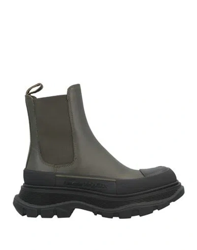 Alexander Mcqueen Woman Ankle Boots Military Green Size 5 Textile Fibers