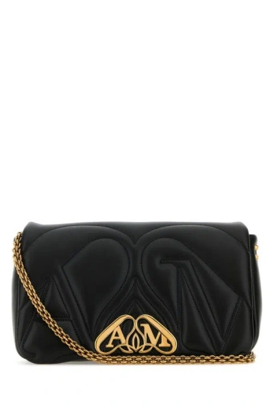 Alexander Mcqueen Woman Black Leather Small Seal Shoulder Bag