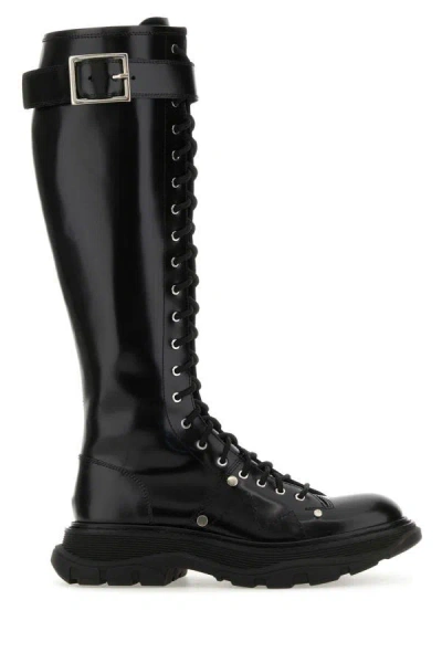 Alexander Mcqueen Black Leather Tread Slick Boots