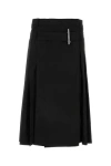 Alexander Mcqueen Belted Pleated Midi Wool Skirt In Black