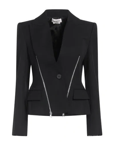 Alexander Mcqueen Alexander Mc Queen Single Breasted Grain De Poudre Wool Jacket In Black
