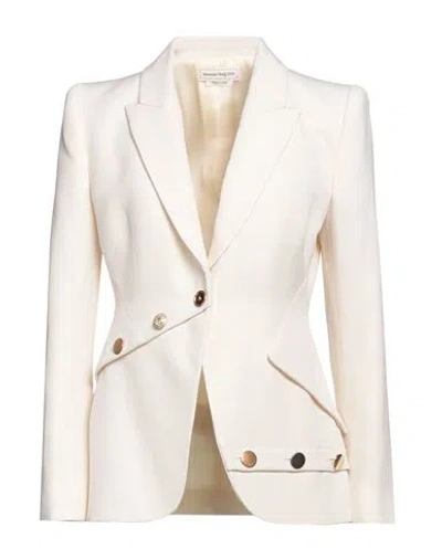 Alexander Mcqueen Woman Blazer Ivory Size 10 Wool In White