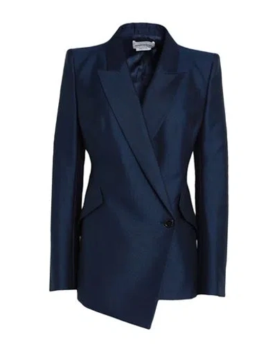 Alexander Mcqueen Woman Blazer Navy Blue Size 4 Wool, Mohair Wool