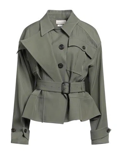 Alexander Mcqueen Woman Jacket Military Green Size 6 Wool, Cotton
