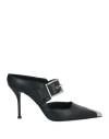 Alexander Mcqueen Metal Toe Boxcar Leather Mules With Buckle 11cm In Black