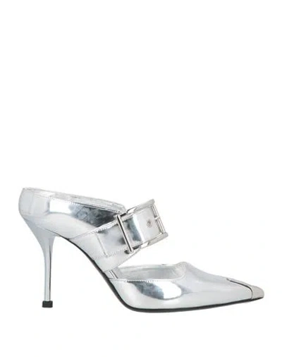 Alexander Mcqueen Woman Mules & Clogs Silver Size 8 Leather