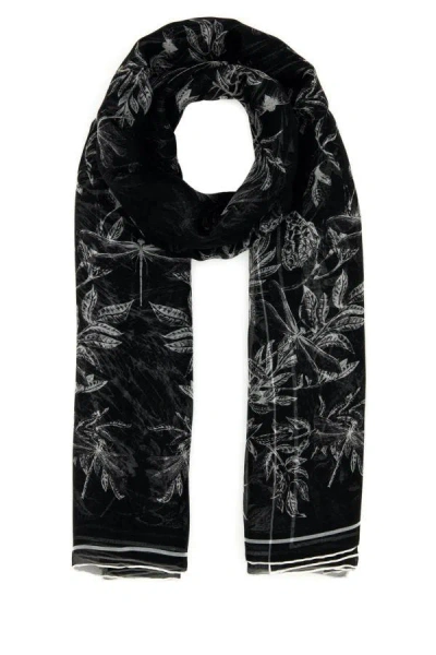 Alexander Mcqueen Black Printed Silk Scarf