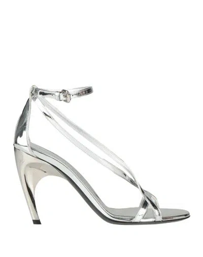 ALEXANDER MCQUEEN ALEXANDER MCQUEEN WOMAN SANDALS SILVER SIZE 8 LEATHER