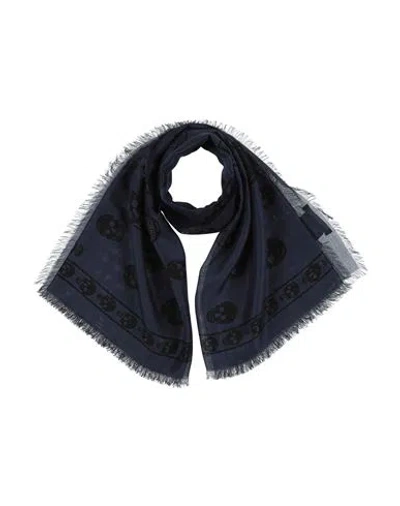 Alexander Mcqueen Woman Scarf Navy Blue Size - Modal, Silk