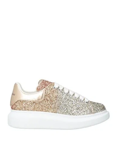 Alexander Mcqueen Woman Sneakers Gold Size 8 Leather, Textile Fibers