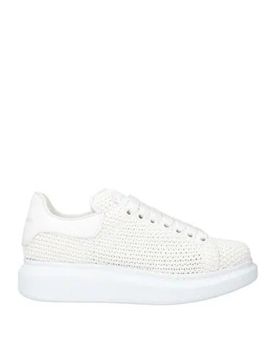 Alexander Mcqueen Woman Sneakers White Size 7.5 Leather, Natural Raffia