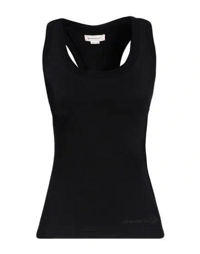 Alexander Mcqueen Woman Tank Top Black Size 8 Cotton, Elastane, Polyester