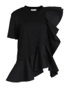 Alexander Mcqueen Mixed Media Ruffle Detail Cotton Top In Black