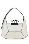 Alexander Mcqueen Women Silver Leather Jewelled Hobo Handbag Medium In White