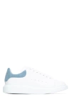 ALEXANDER MCQUEEN ALEXANDER MCQUEEN WOMAN WHITE LEATHER SNEAKERS WITH PASTEL LIGHT BLUE SUED