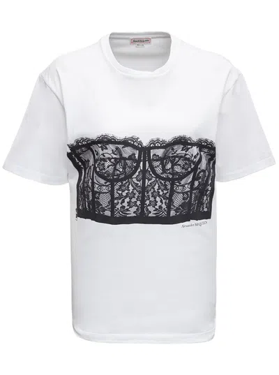 Alexander Mcqueen Womans Cotton T-shirt With Corset Print In White