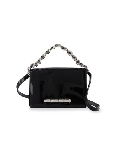 Alexander Mcqueen Women's 4 Ring Mini Chain Bag In Black Patent Leather