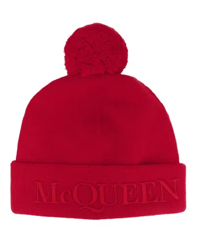 Pre-owned Alexander Mcqueen Women's  Cashmerewool Pompom Beanie In Red