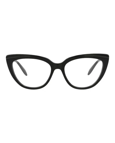 Pre-owned Alexander Mcqueen Women's  Cat Eyeframe Acetate Optical Frames In Black Black Transparent (am0253o/30