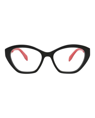 Pre-owned Alexander Mcqueen Women's  Cat Eyeframe Acetate Optical Frames In Black Black Transparent (am0360o/30