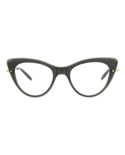 Pre-owned Alexander Mcqueen Women's  Cat Eyeframe Acetate Optical Frames In Grey Gold Transparent (am0236o/3000