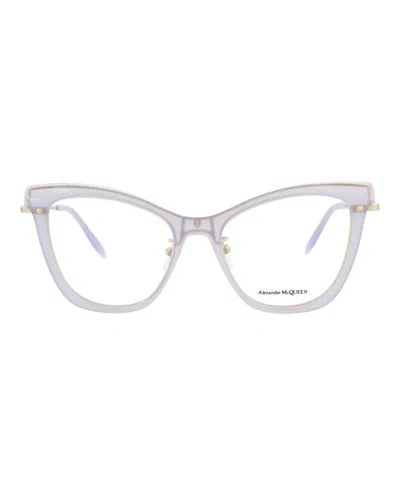 Pre-owned Alexander Mcqueen Women's  Cat Eyeframe Acetate Optical Frames In Violet Gold Transparent (am0265o/30