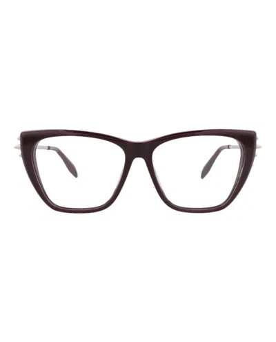 Pre-owned Alexander Mcqueen Women's  Cat Eyeframe Acetate Optical Frames In Violet Silver (am0341o/30011489/003